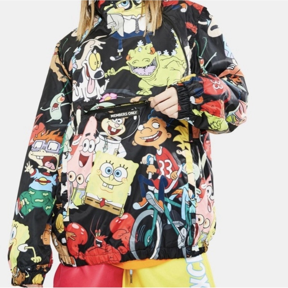 Members Only Vintage SpongeBob Nickelodeon 1/4 Zip Puffer Jacket Hoodie‎ XXL